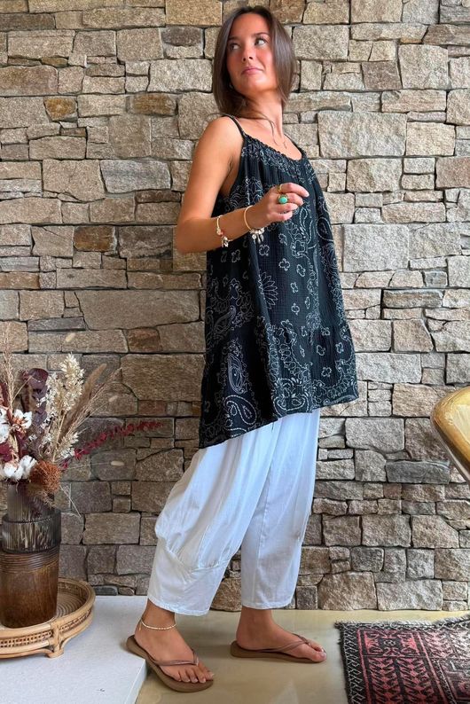 Ole Bubble Cotton Bandana Tunic Vest Black